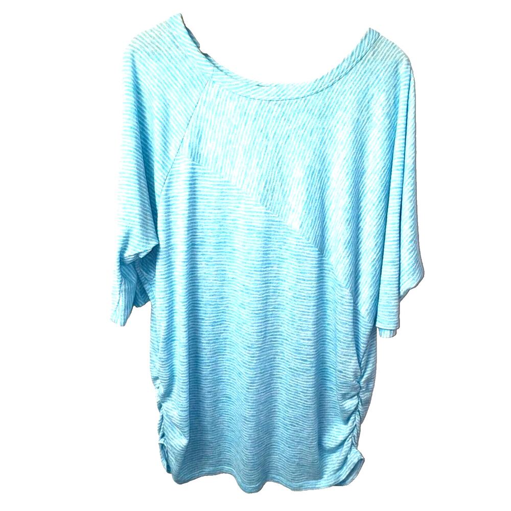 Lane Bryant Baby Blue and White Ruched Side Top Size 18/20